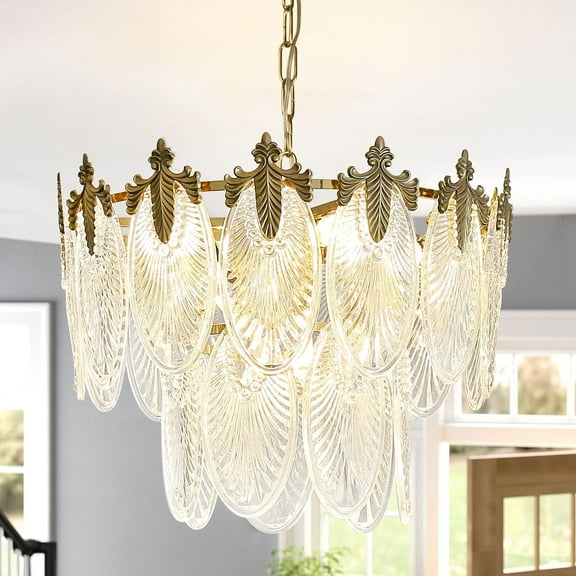 DingLiLighting 6 Light Gold Crystal Chandeliers Modern Flush Mount Ceiling Light French Crystal Pendant Light Fixture for Living Room Bedroom Kitchen Entry, E12 Bulbs Included