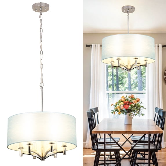 DingLiLighting 6 Light Modern Ceiling Light Flush Mount Drum Pendant Light Blue Hanging light Fixture for Living Room, Dining, Bedroom, Kitchen, Hallway