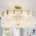 thumbnail image 1 of DingLiLighting 8 Light Crystal Chandeliers Glass Shade Drum Chandeliers Ceiling Lights Gold Semi Flush Mount Ceiling Light Fixtures for Living Room Bedroom Dining Kitchen, E12 Bulb include, 1 of 7