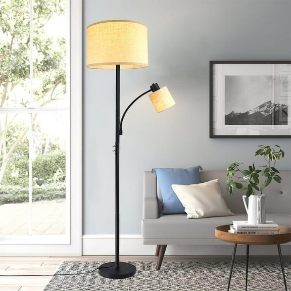 DingLiLighting Black Arc Floor Lamp Adjustable Drum Shade Floor Lamps for Living Room Bedroom Study Office, E26 Socket (Bulbs Included)