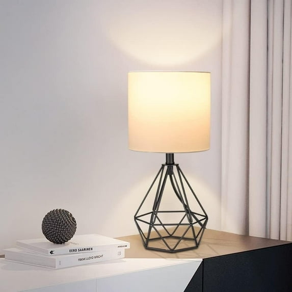 DingLiLighting Black Cage Metal Base Table Lamp with Shade, 5W LED Bulb Included