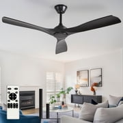 DingLiLighting Ceiling Fan Without Light 52 Inch Black Ceiling Fan No Light Remote APP Control - 3 Blade Ceiling Fans for Indoor Outdoor Ultra Quiet DC Motor Reversible 6 Speed Timer