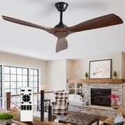 DingLiLighting Ceiling Fan Without Light 52 Inch Walnut Ceiling Fan No Light Remote Control - 3 Blade Ceiling Fans for Indoor Outdoor Ultra Quiet DC Motor Reversible 6 Speed Timer