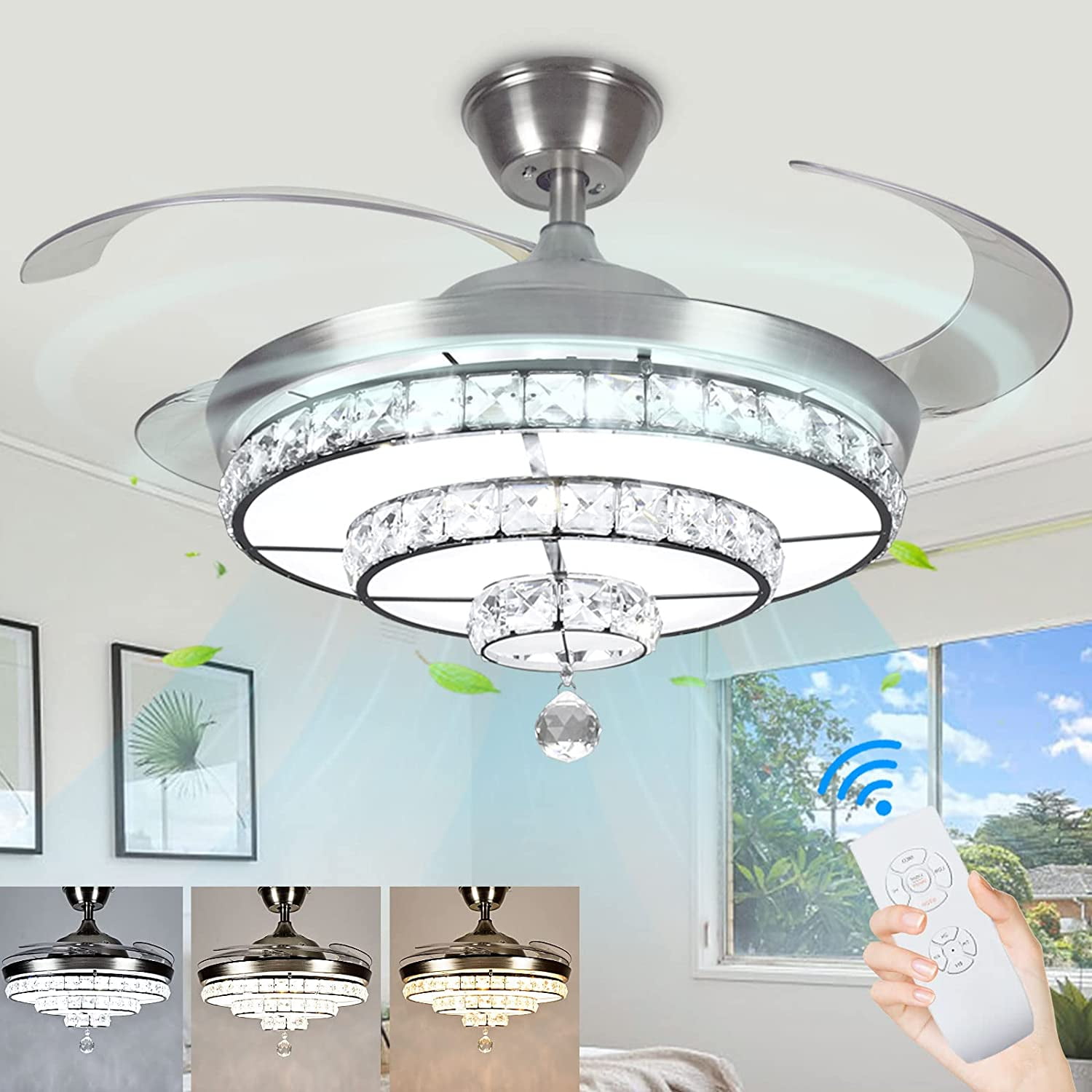 Dinglilighting Crystal Ceiling Fan With