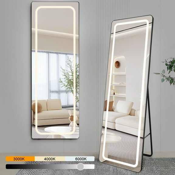 DingLiLighting Full Length Wall Mounted Mirror Light, Rectangle Floor Mirrors for Leaning or Hanging Dressing Mirror for Bedroom Living Room, LED Floor Mirror
