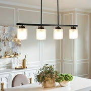 DingLiLighting Glass Pendant Light for Kitchen Island Adjustable Height 4 Lights for Foyer, Living Room, Dining Room, Black