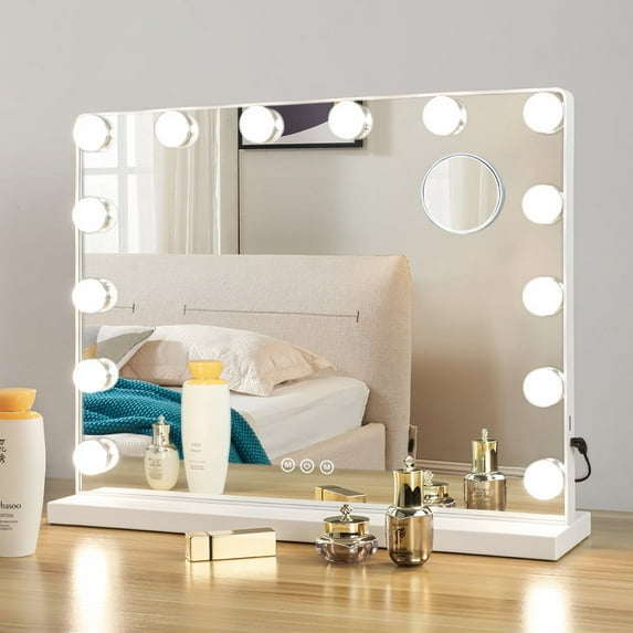 FanhSbrocade Hollywood Makeup Mirror Vanity Mirror with Lights, Large Bedroom Makeup Mirror with Lights LED Bulbs Dimmable 3 Color Lighting Mode with Removable Magnification