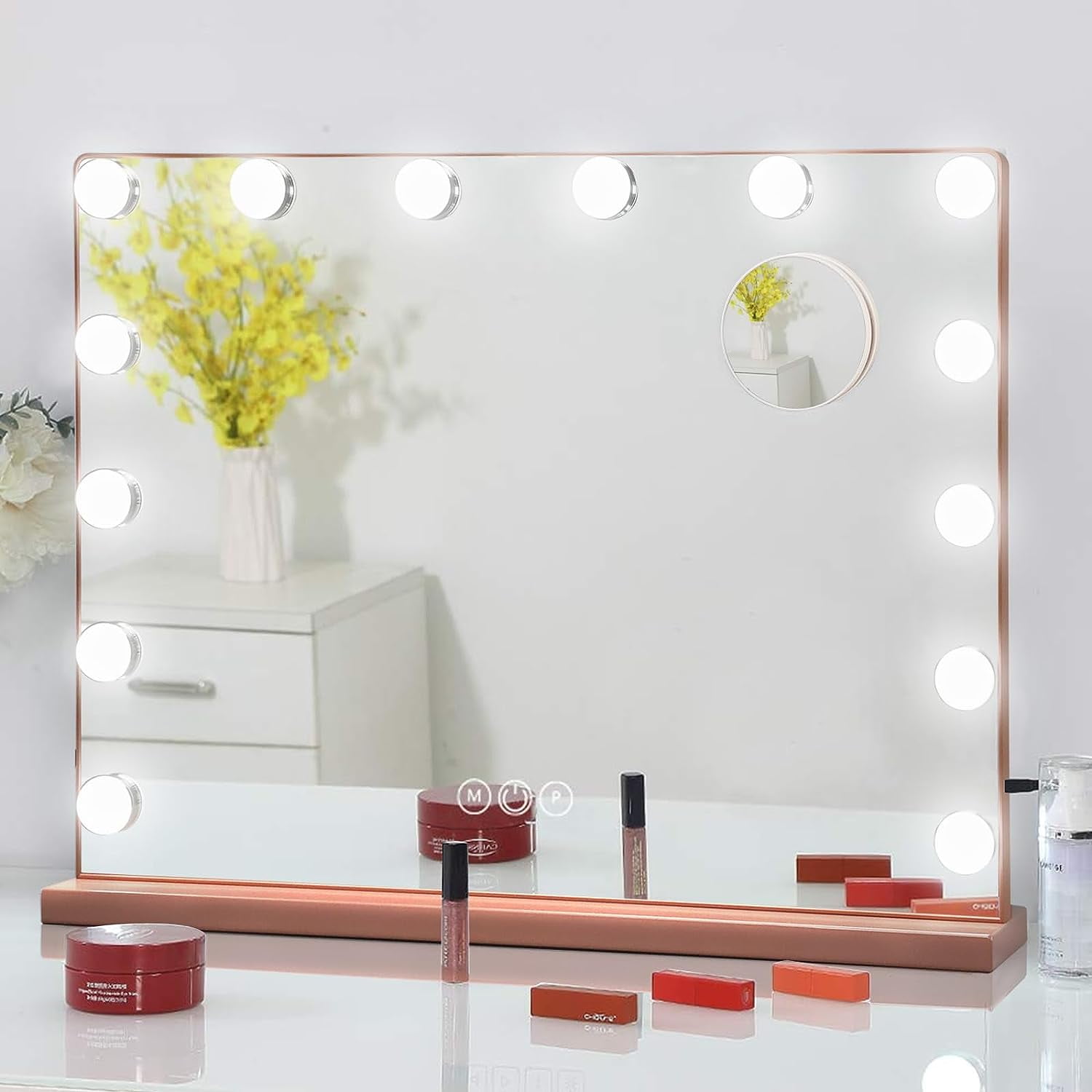 DingLiLighting Hollywood Vanity Makeup Mirror Rose Gold Dressing Table