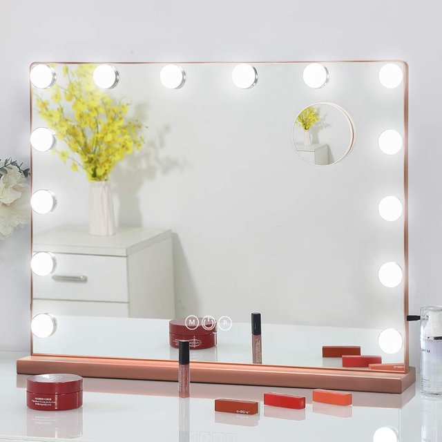 DingLiLighting Hollywood Vanity Makeup Mirror Rose Gold Dressing Table Mirror with LED Bulbs 3