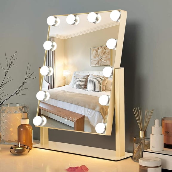 DingLiLighting Hollywood Vanity Mirror Gold Makeup Mirror with 12 Dimmable Led Bulbs Smart Touch Control, 360 Degree Rotation 10x Magnifying