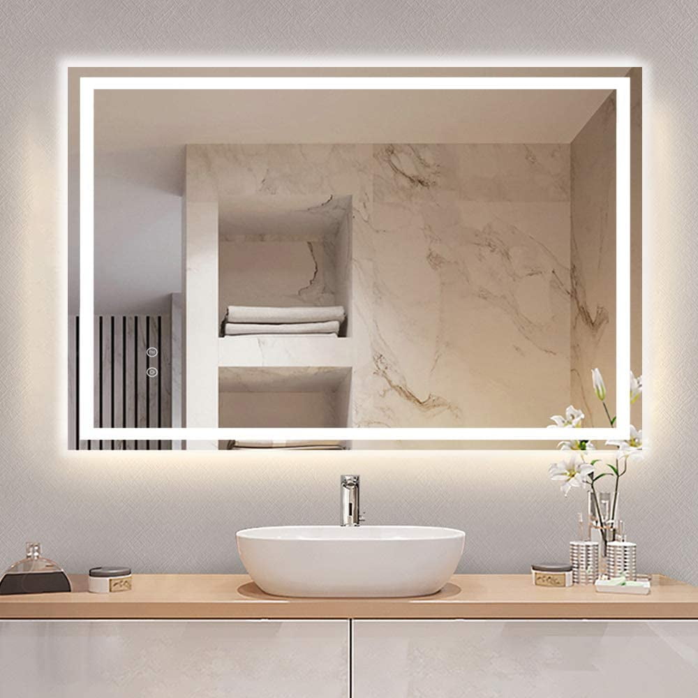 DingLiLighting LED Bathroom Mirror, Anti-Fog, 3 Colors Dimmable Touch ...