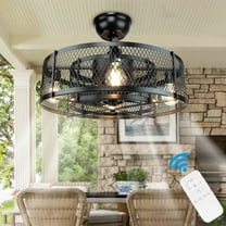 DingLiLighting Matte Black Ceiling Fan with Remote Control, Indoor and Outdoor Smart Flush Mount Ceiling Fan Light Kit for Yard Bedroom, Living Room, Kitchen, 3 Speeds Adjustable, Timing