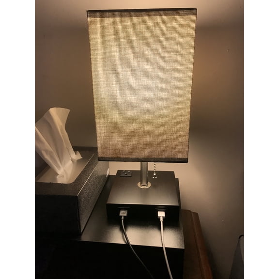 DingLiLighting Minimalist LED Table Lamp Bedside Table Lamp for Bedroom Dual USB Charging Grey Square Fabric Shade Desk Lamp, Living Room, Study, Office, LED Bulb Included