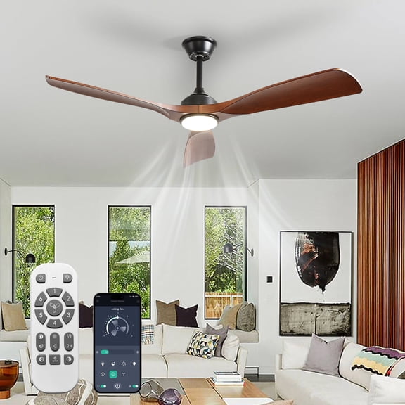 DingLiLighting Modern Ceiling Fan with Lights: 42-Inch Walnut Flush Mount Ceiling Fan with Remote APP Control - Dimmable 3-Blade Fans for Indoor Outdoor 24W 3CCT Dimmable Timer DC Motor