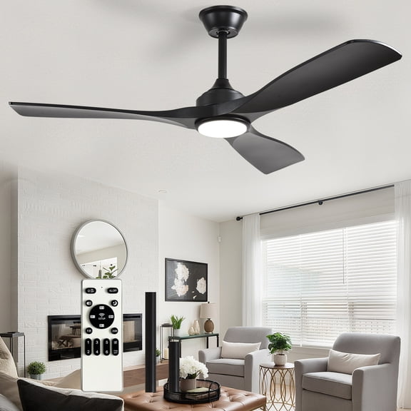 DingLiLighting Modern Ceiling Fan with Lights: 52-Inch Black Flush Mount Ceiling Fan with Remote Control - Dimmable 3-Blade Fans for Indoor Outdoor 24W 3CCT Dimmable Timer DC Motor