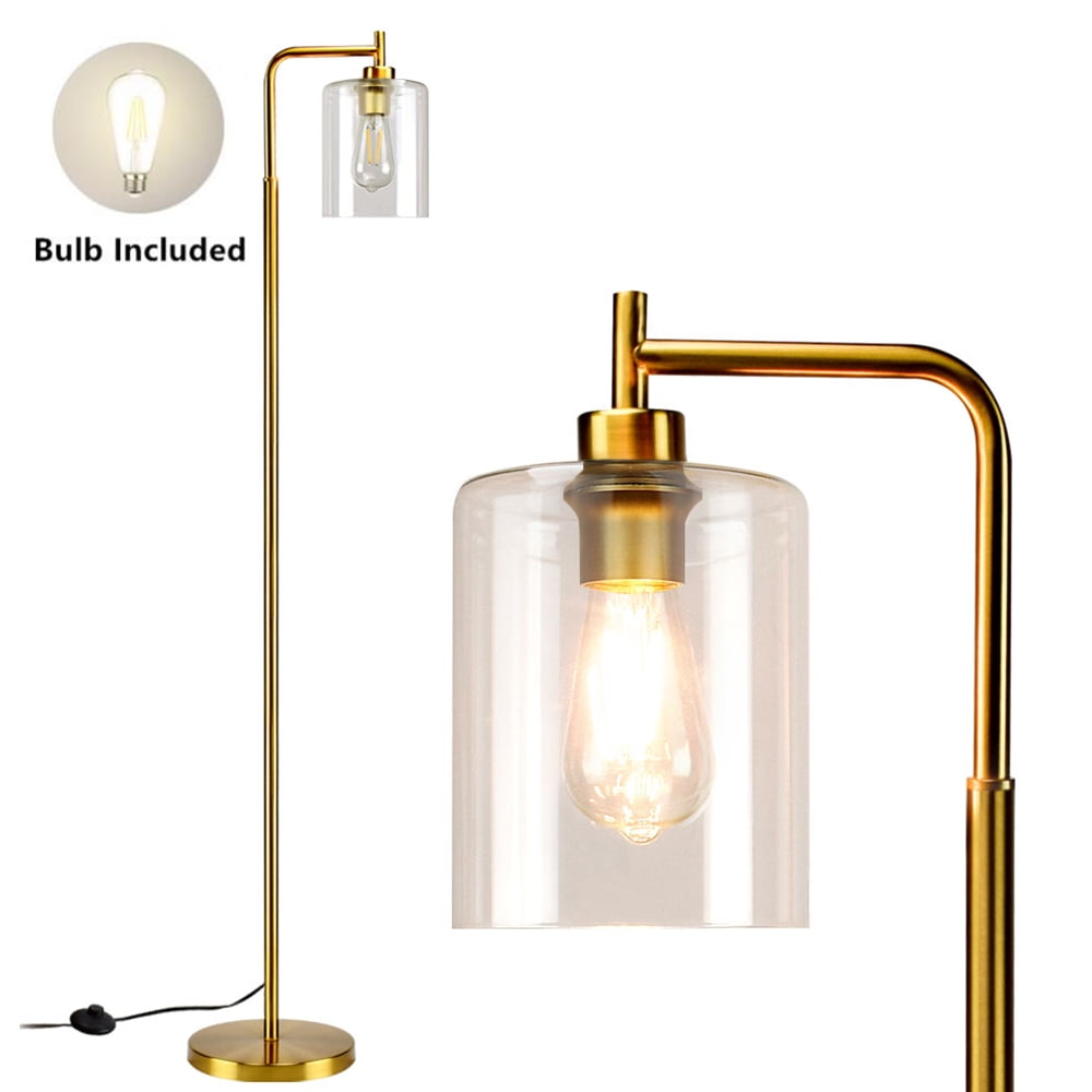 DingLiLighting Tall Pole Arc Floor Lamp with Hanging Glass Shade