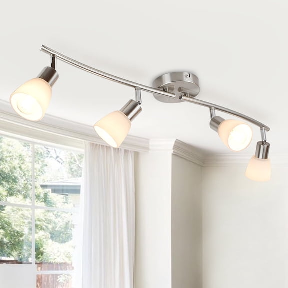 DingLiLighting Track Lighting Kit 4 Lights Silver, Brushed Nickel Track Lighting, Adjustable Directional Spotlight Lamp for Kitchen, Living Room, Hallway, E12 Bulbs Included