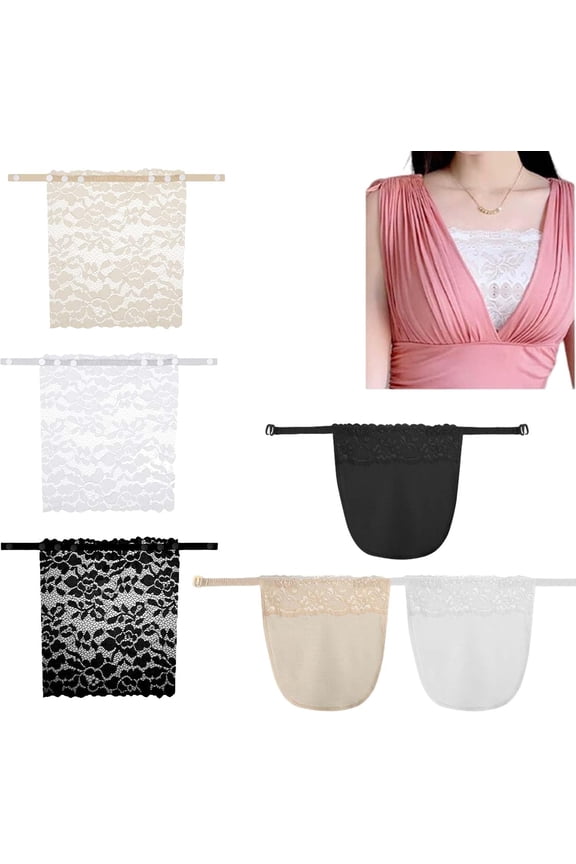 Dinghaole Pack Of 6 Lady Clip-on Mock Camisole Bra Insert Overlay Modesty Panel Vest For Women - Lace Women's Invisible Underwear, White Black Colour, S