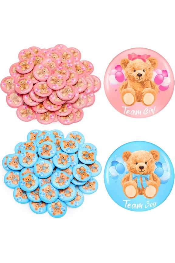 Dingion 100 Pcs Gender Reveal Decoration Pins Team Pink Blue 1.5 Inch Gender Rev