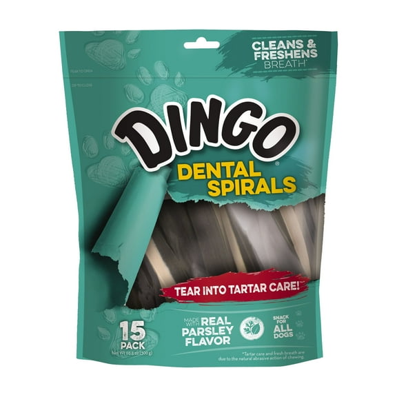 Dingo Dental Spirals Dry Dog Chews, 15 Count, Natural Chewing Action Helps Clean Teeth