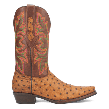Dingo Mens Outlaw Embroidered Ostrich Print Snip Toe Pull On Cowboy  Mid Ca