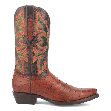 Dingo Mens Outlaw Embroidered Ostrich Print Snip Toe Cowboy  Mid Calf Boots