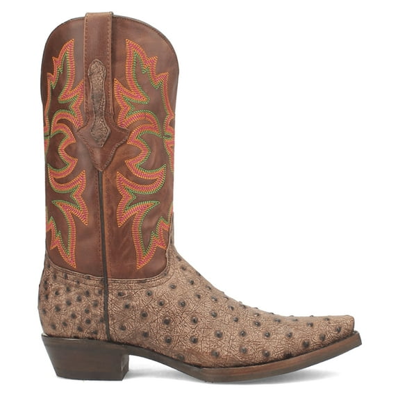 Dingo Mens Outlaw Embroidered Ostrich Print Snip Toe Cowboy Mid Calf Boots
