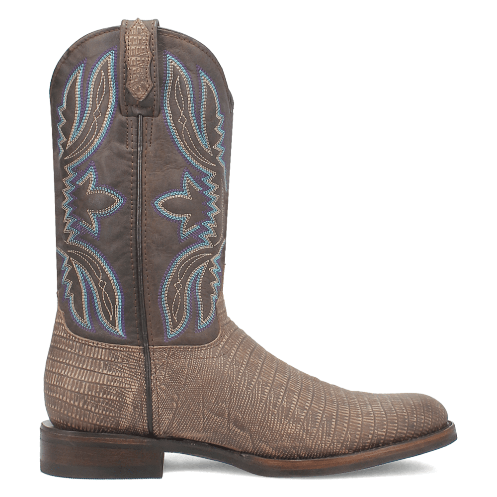 Cement Genuine Leather Mid-Calf Western Boots with Embroidery