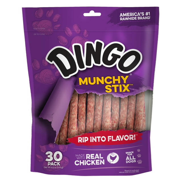 Dingo Munchy Stix Rawhide and Chicken Dog Treats, 30-Count