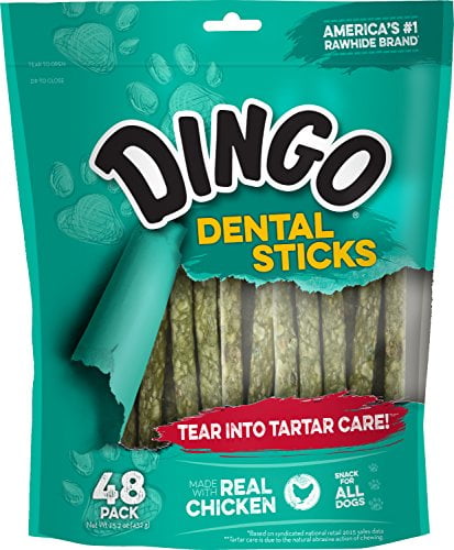 Dingo Tartar and Breath Dental Sticks for All Dogs Made with Chicken Dental Dog Chew 48 Count