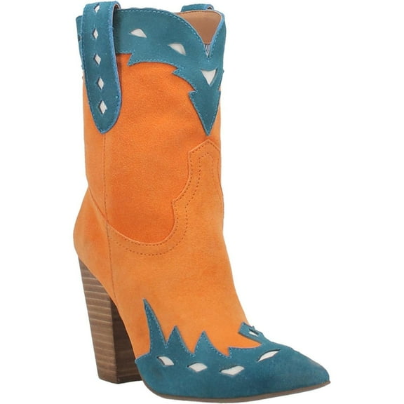 Dingo Women's Spicy Underlay Suede Leather Western Booties Snip Toe Orange 7 M  US
