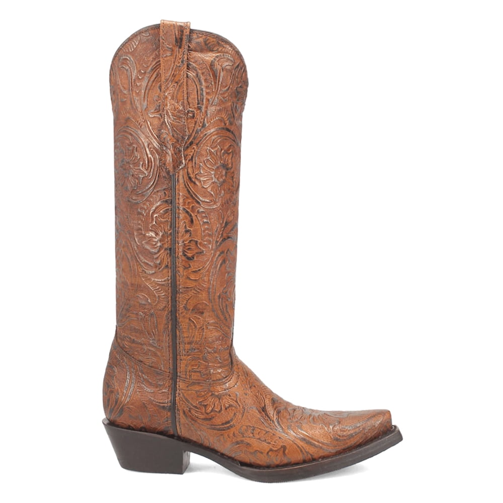 Dingo Women's Flannie Snip Toe Ankle Boots - Brown Suede, Pull-On Western Style, Mid Heel