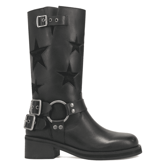 Dingo Women's Blacklist Star Inlay Harness Boot Round Toe - DI 215-BLK 9 M