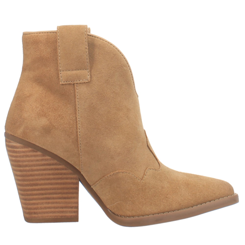 Natural Suede High Heel Ankle Boots with Zip