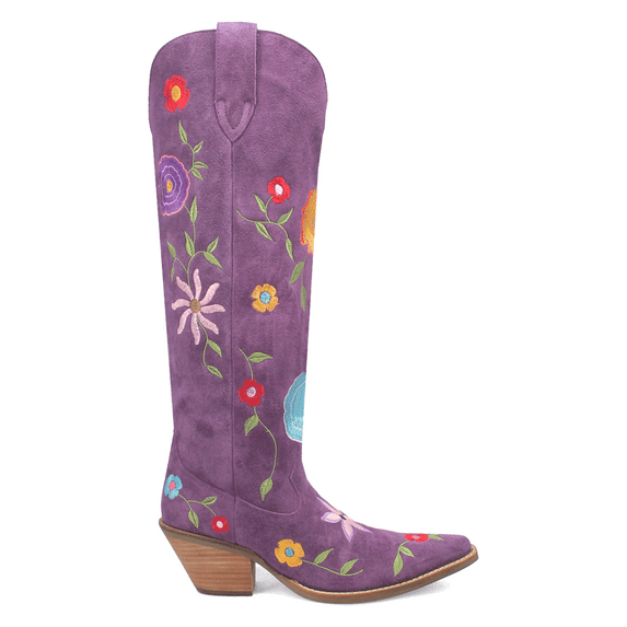 Dingo Women's Flower Power Suede Tall Western Boot Snip Toe Purple 6 1/2 M US