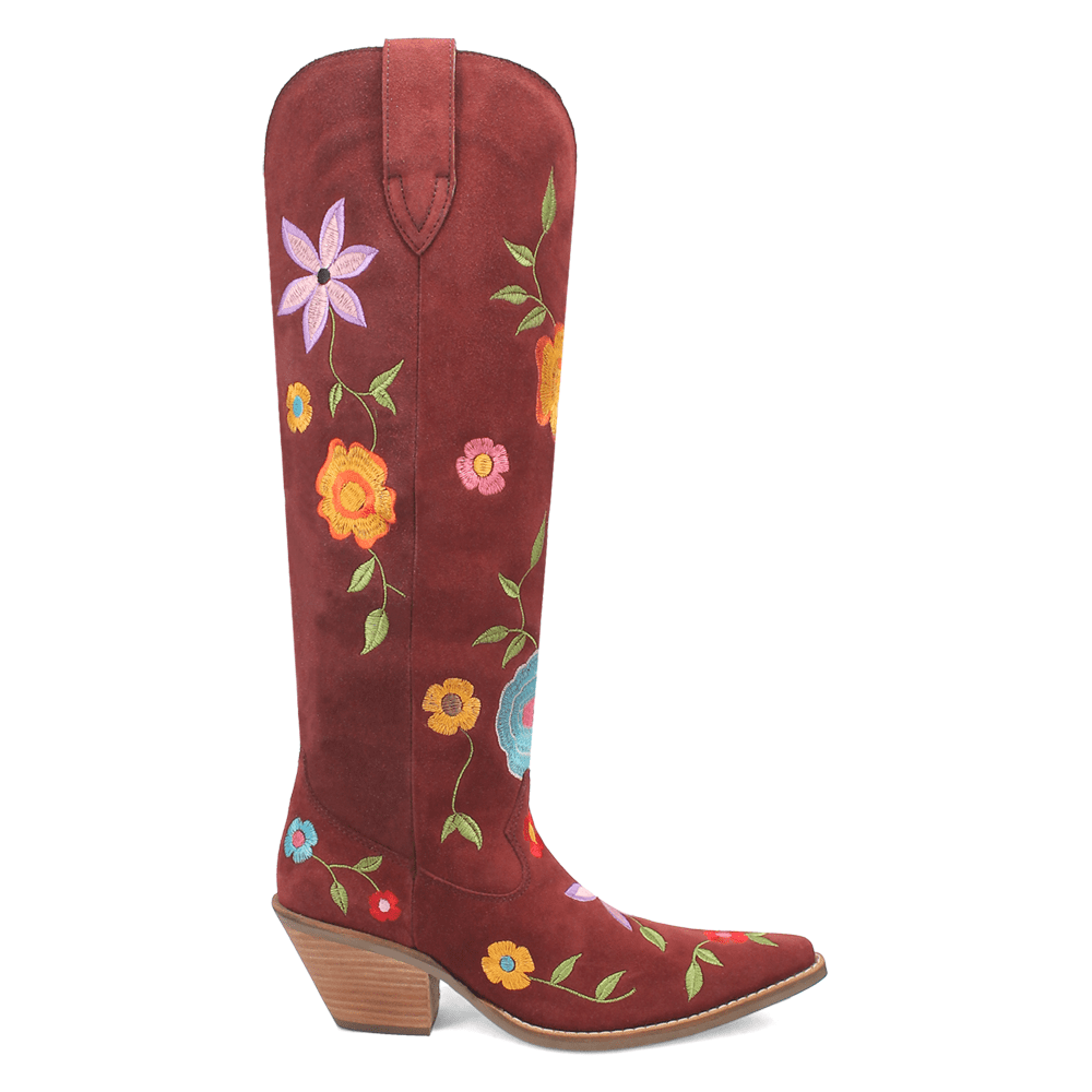 Dingo Women's 'Sweetheart' Ankle Boots – Floral Embroidered Snip Toe, Pull-On Mid Heel (2-3 Inch), Brown Leather - View #5