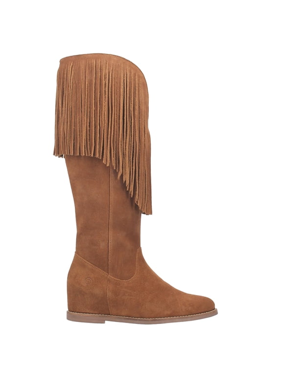 Womens Hassie Fringe Round Toe Pull On Tall Boots