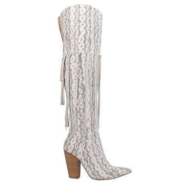 Dingo Womens Kitty Kat Fringe Snake Snip Toe Cowboy  Tall Boots