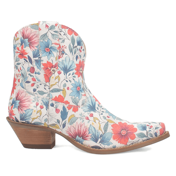 Dingo Womens Pixie Rose Floral Leather Snip Toe Pull On Cowboy Ankle Boots