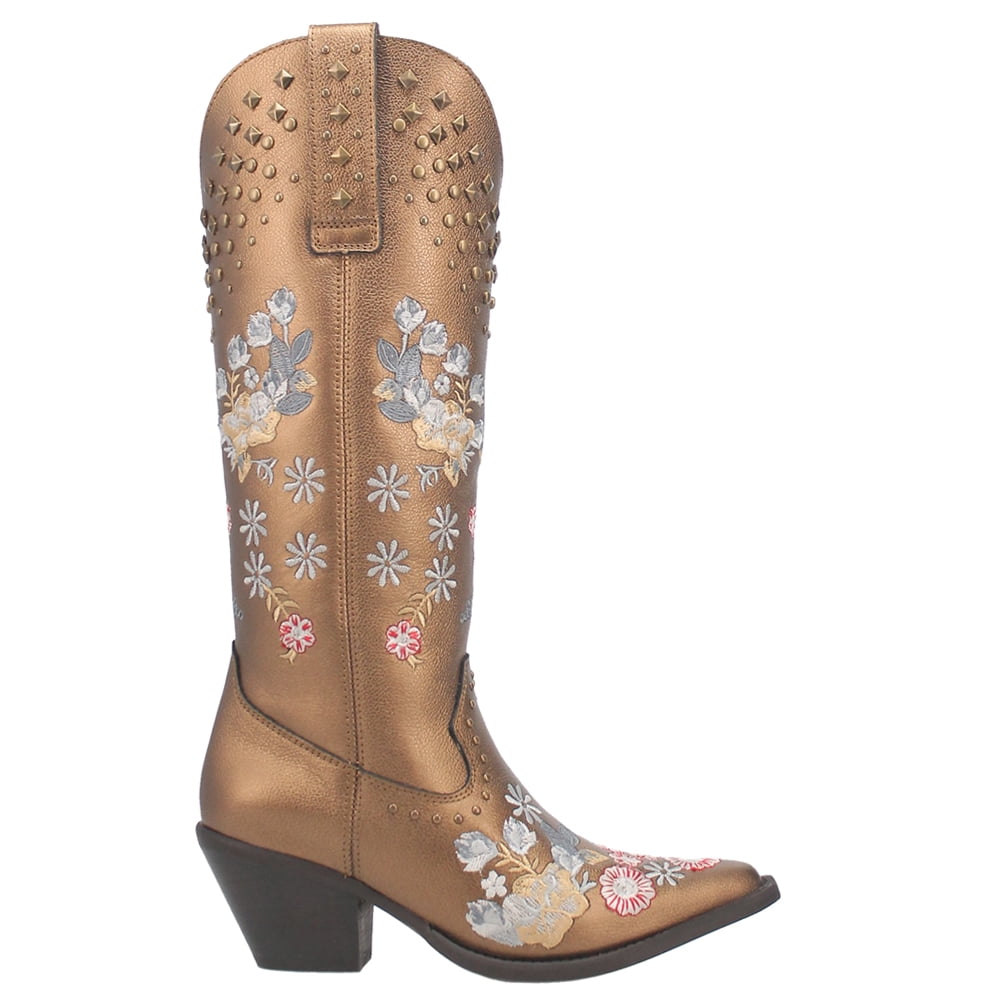Dingo Women's 'Sweetheart' Ankle Boots – Floral Embroidered Snip Toe, Pull-On Mid Heel (2-3 Inch), Brown Leather - View #9