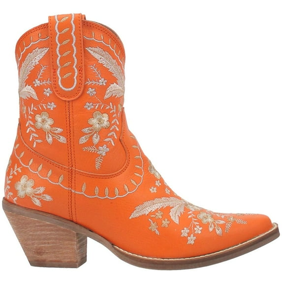 Dingo Womens Primrose Embroidered Floral Snip Toe Boots Ankle Mid Heel 2-3"