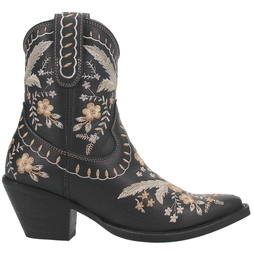 Dingo Womens Primrose Embroidered Floral Snip Toe Cowboy Casual Ankle Boot