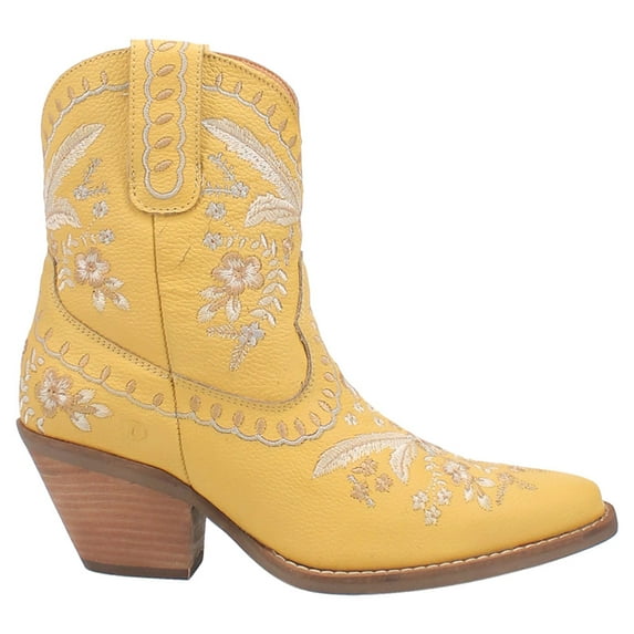 Dingo Womens Primrose Embroidered Floral Snip Toe Cowboy Casual Boots Ankle Mid Heel 2-3"