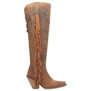 Dingo  Womens Sky High Fringe Embroidery Pointed Toe   Casual Boots   Over the Knee High Heel 3" & Up