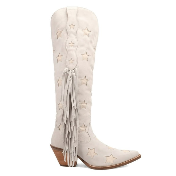 Dingo Womens Super Star Fringe Tooled Inlay Snip Toe Cowboy Tall Boots