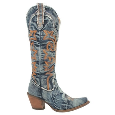 Dingo Womens Texas Tornado Denim Embroidered Snip Toe Cowboy  Mid Calf Boot