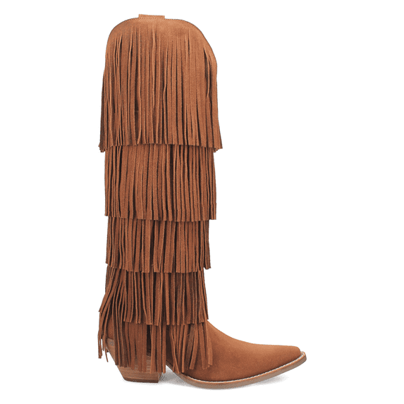 Dingo Women's Wild Suede Fringe Tall Western Boot Snip Toe Brown 9 M US