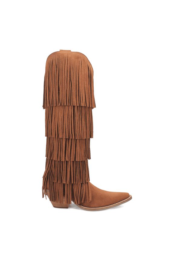 Women's Wild Suede Fringe Tall Western Boot Snip Toe Brown 7 M US