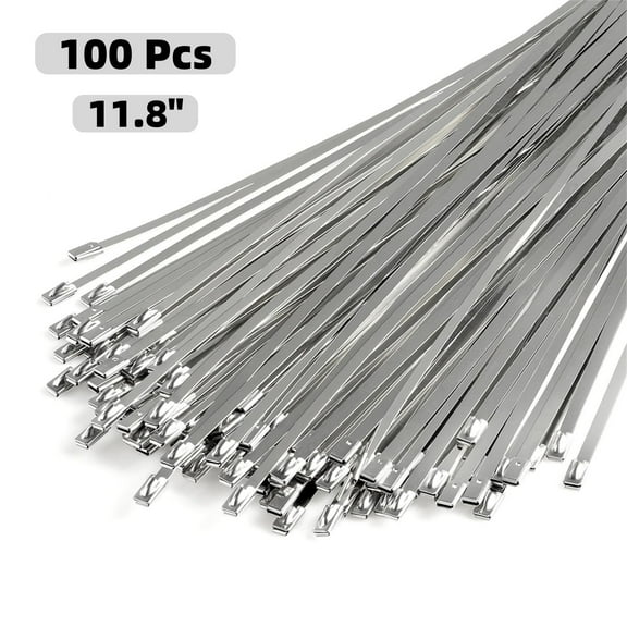 Dingrich 100pcs Stainless Steel Cable Ties, 11.8inch Heavy Duty Self-Locking Ties (4.6x300mm) Ball Self-Locking, High Temperature Resistant Cable Ties for Rails, Pipe, Fence, Canopy, Outdoor
