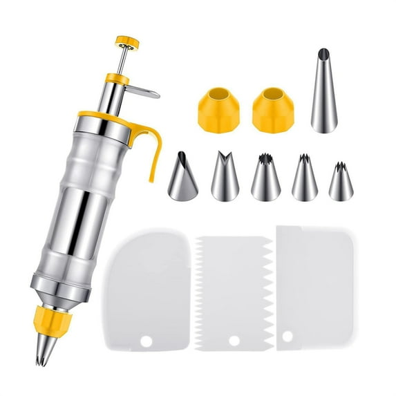 Dingrich 12-Piece Cake Decorating Set, DIY Cupcake Frosting Kit with 6 Icing Nozzles & 3 Scrapers, Versatile Dessert Icing Decorating Tool Set for Cakes, Cookies, Desserts - Yellow
